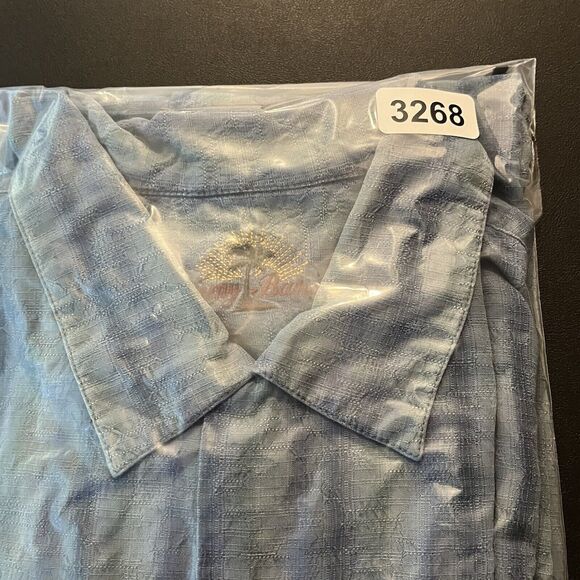 Tommy Bahama 100% Silk Shirt Size Medium Blue Teal Striped Pattern Button Up - Picture 11 of 11